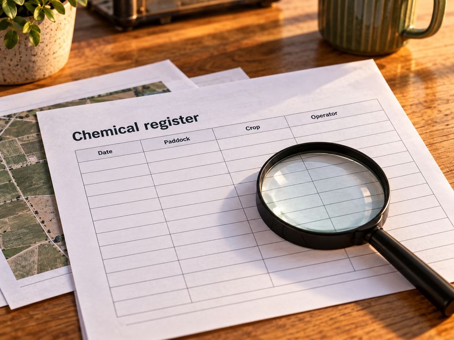 A magnifying glass over a printed chemical register form